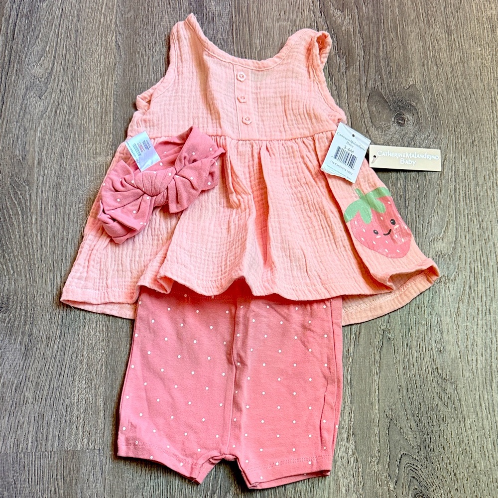 Catherine Malandrino Pink Baby Outfit with Strawberry Design